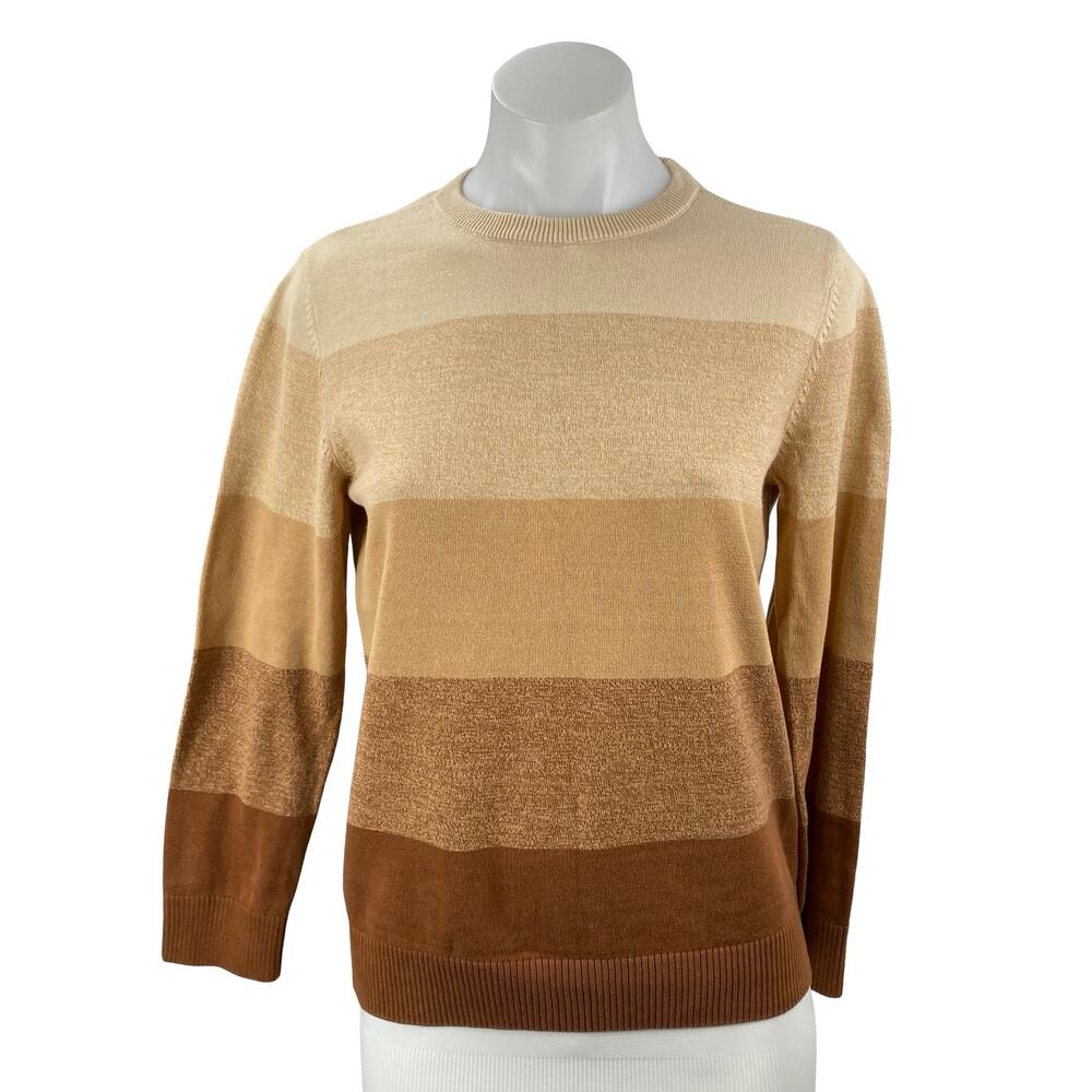 Place Women's Tan Brown Colorblock Stripe Ombre Long Sleeve Sweater Top 10/12